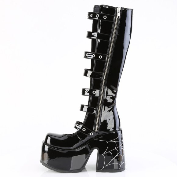 Glow Spider Web Gothic Platform Knee High Boots - Picture 4 of 5